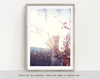 London Print, Cherry Blossoms, London Cityscape, Travel Photography Print, Minimalist Wall Art, Large Wall Art