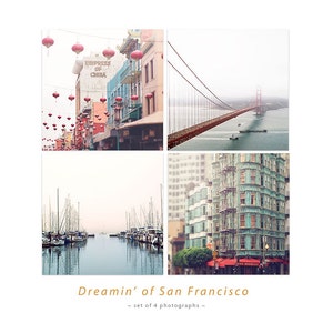 San Francisco Photo Set, Golden Gate Bridge, China Town Picture, SF City Art, Large Wall Art Set, SF Photography 4x4, 5x5, 8x8, 10x10, 12x12 image 1