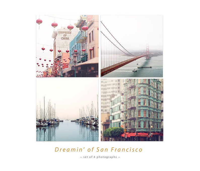 San Francisco Photo Set, Golden Gate Bridge, China Town Picture, SF City Art, Large Wall Art Set, SF Photography 4x4, 5x5, 8x8, 10x10, 12x12 image 1