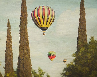 Hot Air Balloons Photography, nursery art print, carnival, vintage, wall art, blue, green, red