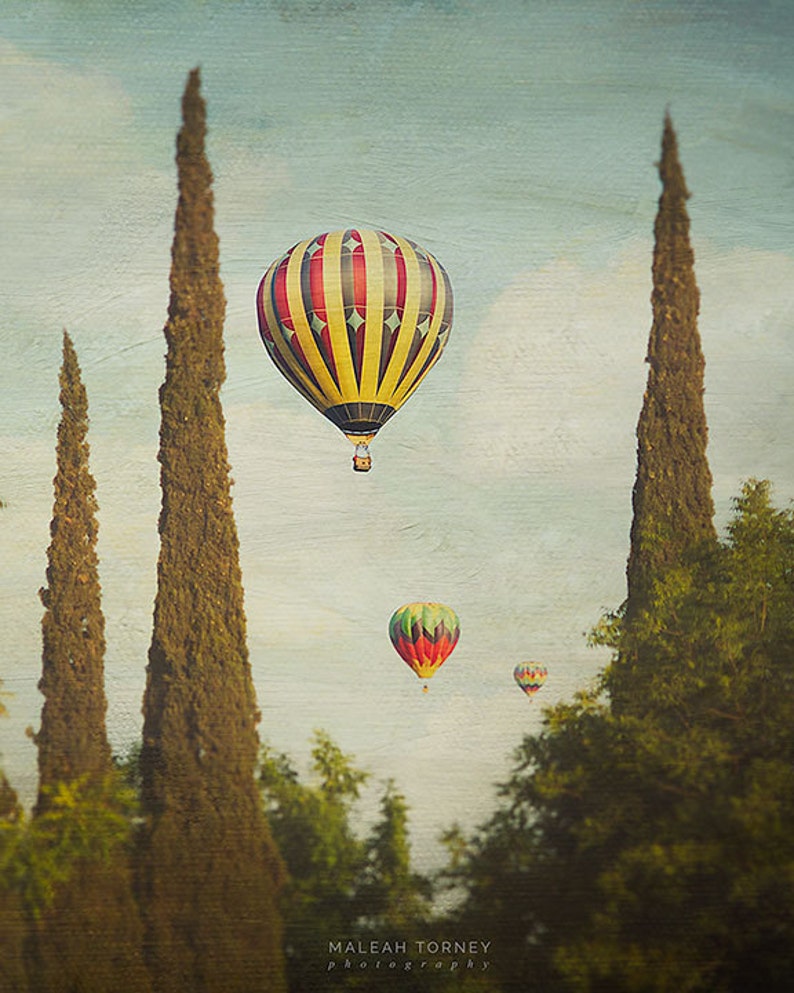 Hot Air Balloons Photography, nursery art print, carnival, vintage, wall art, blue, green, red image 1