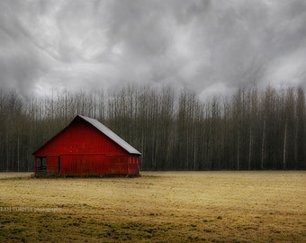 Farm Photography, Country Home Decor, Landscape Photography, Red Barn Photo, Large Country Wall Art, Gold & Black, Old Barn Picture