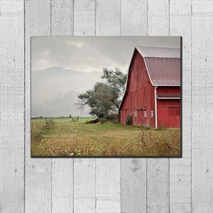 Red Barn CANVAS Gallery Wrap, country picture, landscape photograph, rustic, woodland, farm decor, large wall art image 1