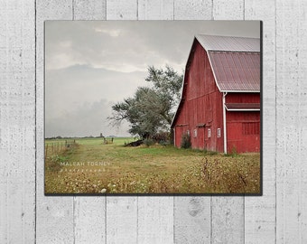 Red Barn CANVAS Gallery Wrap, country picture, landscape photograph, rustic, woodland, farm decor, large wall art