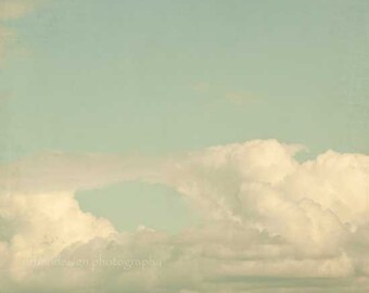 White Clouds in a Blue Sky Photograph, dreamy home decor photo