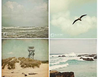 Beach Scapes Nautical Photography Collection, aqua blue mini wall art set, baby nursery prints, home decor - four photos