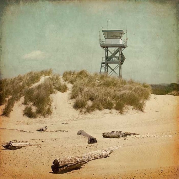 Beach Photography, lifeguard tower, landscape photograph, nautical nursery, wall art, Oregon decor, aqua