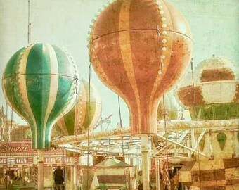 Hot Air Balloon Carnival Photography, baby nursery print, county fair home decor - red, mint