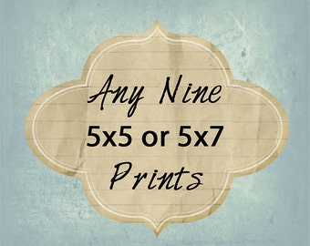 Photo Set - Any Nine 5x5 or 5x7 Photos - Your Choice - Baby Nursery - Custom Photo