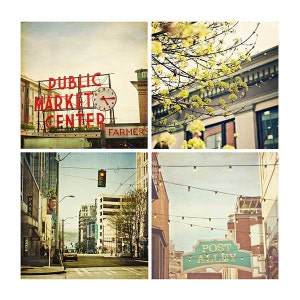 Seattle Photography Collection - city travel, architecture photos, office wall art, home decor prints - four 4x4 photos
