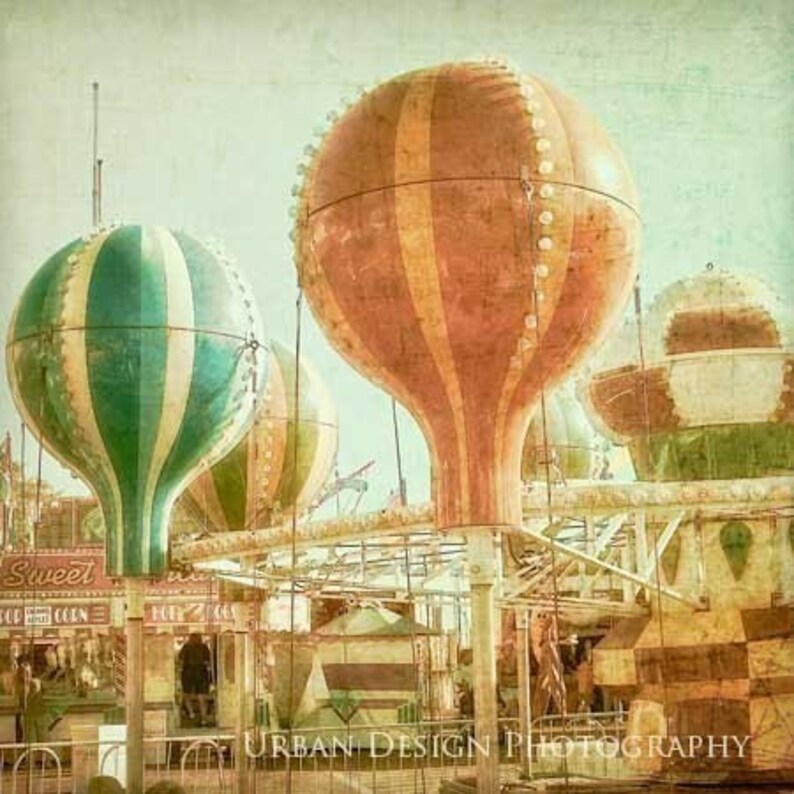 Carnival Photography Set whimsical, pastel, wall art ferris wheel, hot air balloons, caramel apples, 4x4 prints image 4