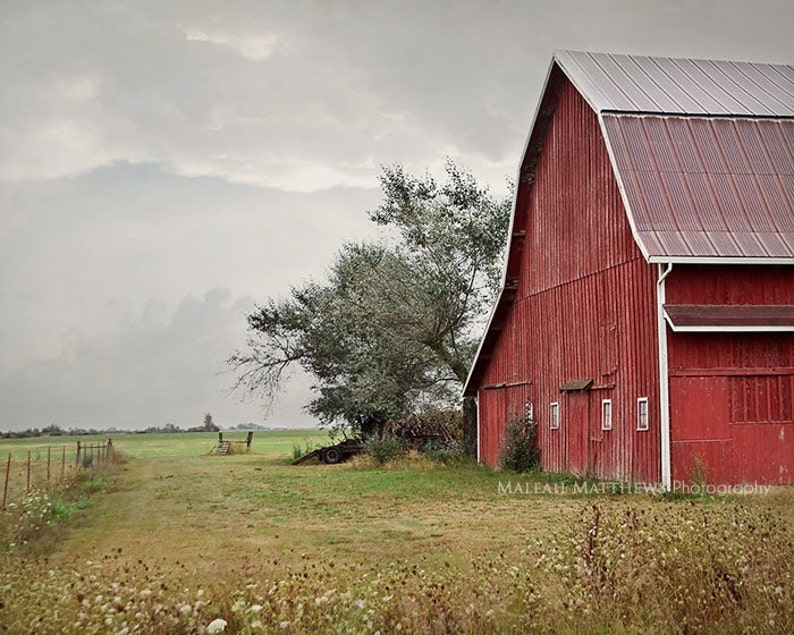 Red Barn Photography, Old Farm, Country Decor, Rustic Wall Art, Storm Photography, Barn Picture, Large Farm Prints image 1