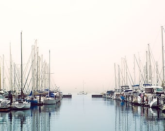 Marina, Sailboat Photography, Boat Photo, Nautical Decor, San Francisco Print, Sunrise, Pastel Pink and Blue, Sausalito California Wall Art