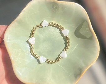 Süßwasser Muschel Herzen & Gold Filled Perlen Armband