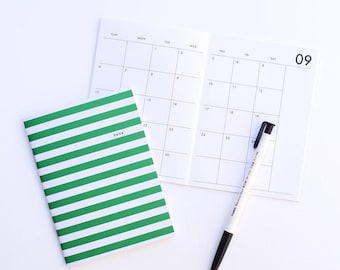 2026 Small Monthly Planner GREEN STRIPES, Pocket Planner 2026, Mini 2026 Calendar, 2026 Pocket Calendar, Pocket-size Planner