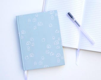 Notebook HOUSES Lined Journal Cute Lined Notebook Diary Hardcover Journal Abstract Art Blue Notebook Modern Journal Fun Simple Notebook
