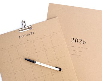 2026 Kraft Calendar Large Minimal Wall Calendar Recycled Kraft Big Family Calendar Brown Kraft Modern Calendar 2026 Large Wall Calendar