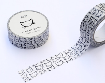 Washi Tape - CATS, Japanese Washi Tape, Cute Cat Washi Tape, Gift for Cat Lover, Black and White Washi Tape, Hand Drawn Cat Washi Tape