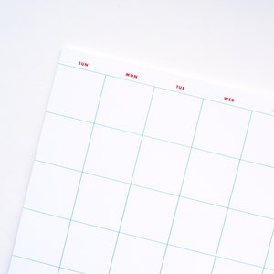 Calendar Notepad, Monthly Planner Notepad, Undated Calendar, Tear Off Calendar Sheets red/blue