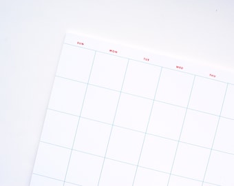 Calendar Notepad, Monthly Planner Notepad, Undated Calendar, Tear Off Calendar Sheets red/blue