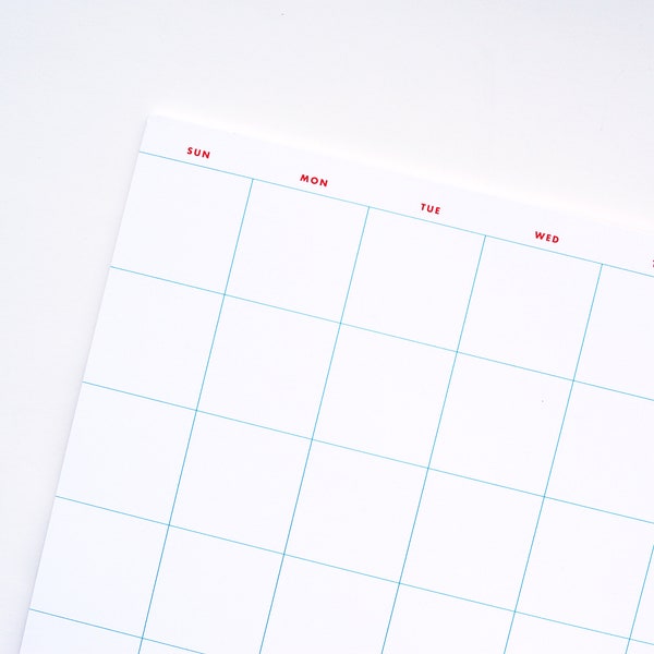 Calendar Notepad, Monthly Planner Notepad, Undated Calendar, Tear Off Calendar Sheets red/blue