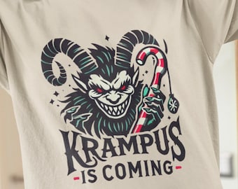 Krampus Is Coming T-Shirt, Funny Christmas Shirt, Gothic Holiday Tee, Festive Krampus Design, Unisex Cotton Tee, Perfect Gift for Him Her