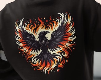 Inferno Raven Graphic Hoodie, Firebird Art, Unisex Cotton-Poly Sweatshirt
