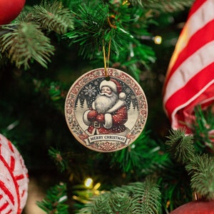 Décoration de Noël ronde en céramique du père Noël, décoration d&#39;arbre de Noël joyeux, cadeau souvenir de vacances unique