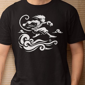 Sun Wukong Monkey King T-Shirt, Mythical Chinese Legend Tee, Minimalistic Cloud Art Design, Unisex Shirt, Unique Gift for Mythology Lovers