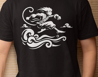 Sun Wukong Monkey King T-Shirt, Mythical Chinese Legend Tee, Minimalistic Cloud Art Design, Unisex Shirt, Unique Gift for Mythology Lovers