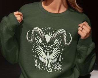 Krampus Christmas Sweatshirt, Unisex Heavy Blend, Gothic Holiday Sweater, Spooky Winter Apparel, Horror Fan Gift, Cozy Dark Xmas Clothing