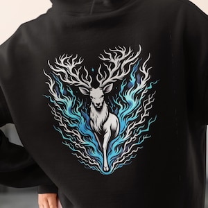 Stag Lightning Hoodie, Gothic Deer Pullover, Witchy Unisex Fashion image 1