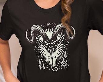 Krampus Christmas T-Shirt, Unisex Heavy Cotton Tee, Gothic Holiday Shirt, Spooky Winter Apparel, Horror Fan Gift, Dark Christmas Clothing