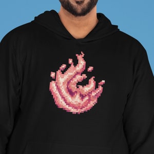 Pixel Art Flame Hoodie, Unisex Heavy Blend Hooded Sweatshirt, Cozy Winter Wear, Perfect for Gamers, Warm Gift for Him or Her
