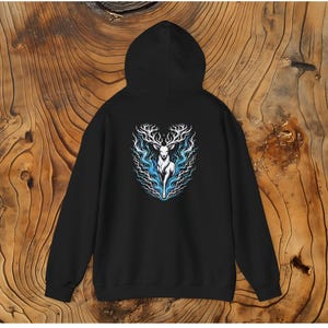 Stag Lightning Hoodie, Gothic Deer Pullover, Witchy Unisex Fashion image 3