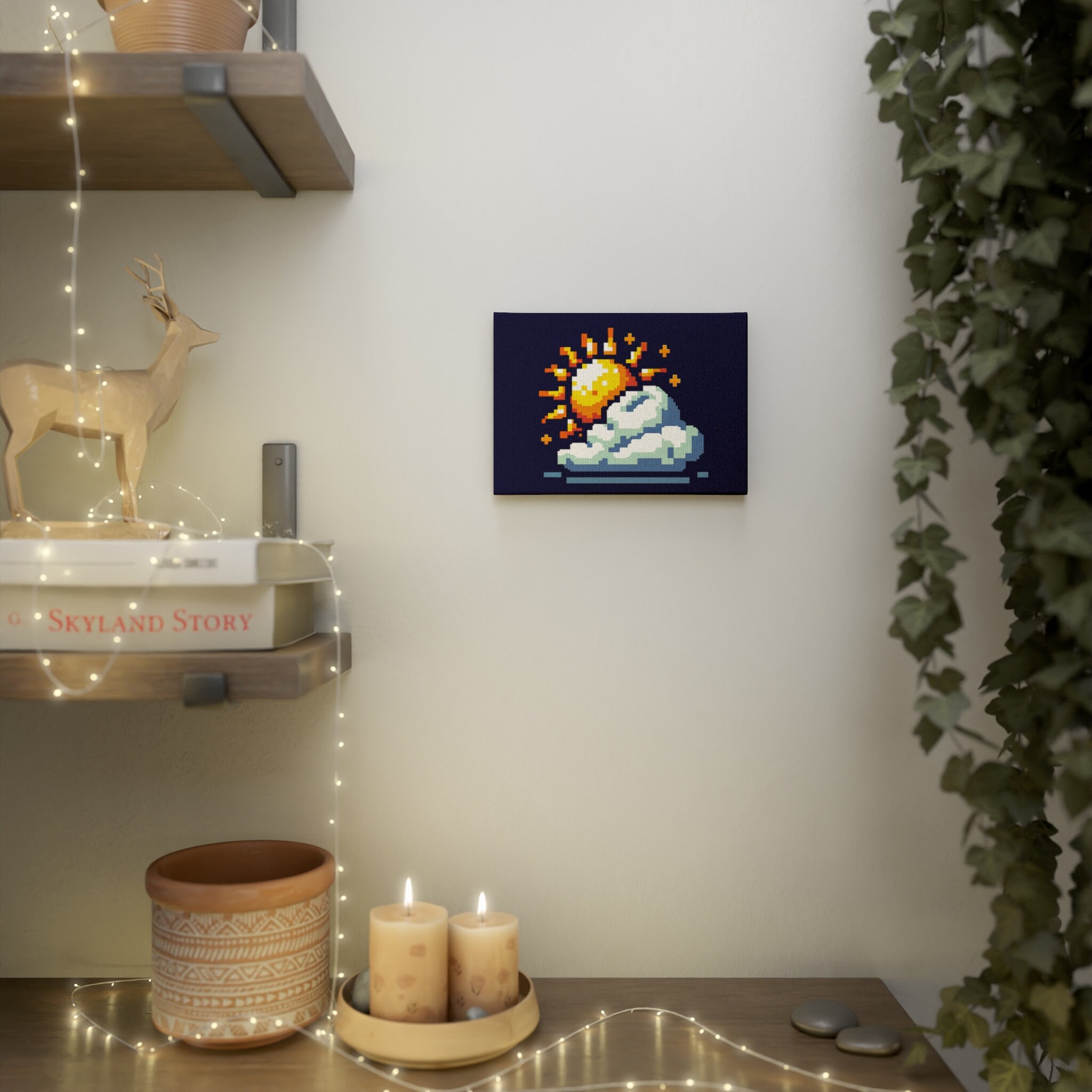 Partly Cloudy Pixel Art Weather Icon Canvas Photo Tile - Etsy