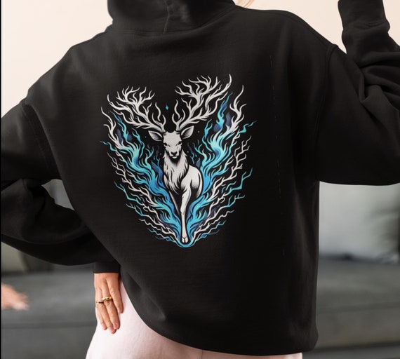 Stag Lightning Hoodie, Gothic Deer Pullover, Witchy Unisex Fashion