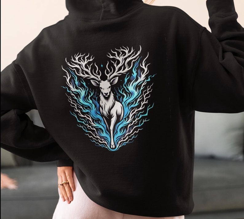 Stag Lightning Hoodie, Gothic Deer Pullover, Witchy Unisex Fashion image 1