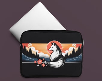 Housse pour ordinateur portable Kitsune Fox, motif coucher de soleil mystique, résistante à l'eau