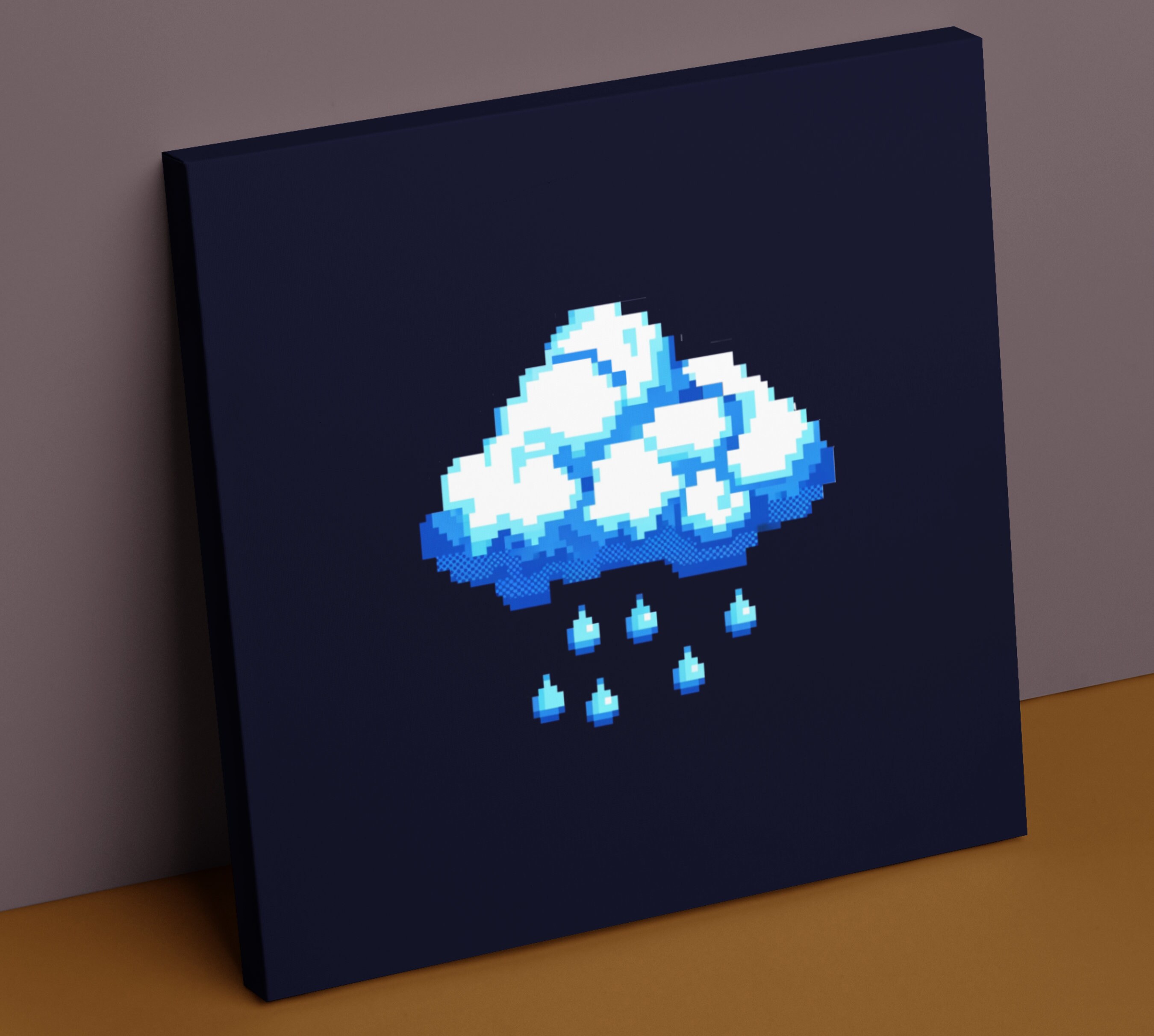 Rainy Pixel Art Weather Icon Canvas Photo Tile - Etsy