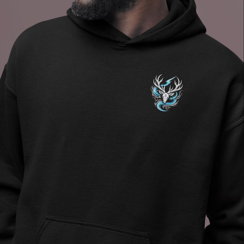 Stag Lightning Hoodie, Gothic Deer Pullover, Witchy Unisex Fashion image 4