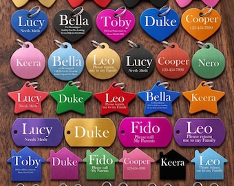 Custom Aluminum Pet ID Tag | 10 Color Options | Engraved Dog Cat Name Tag | Lightweight | Colorful Pet Tag