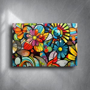 Kleurrijke Bloemen Glazen Wand Kunst - Levendig Gehard Glas Decor - Modern Home Gift - Housewarming Gift - Premium Gift