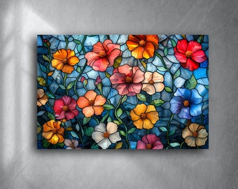 Stained Glass Floral Wall Art: Vibrant Flower Design