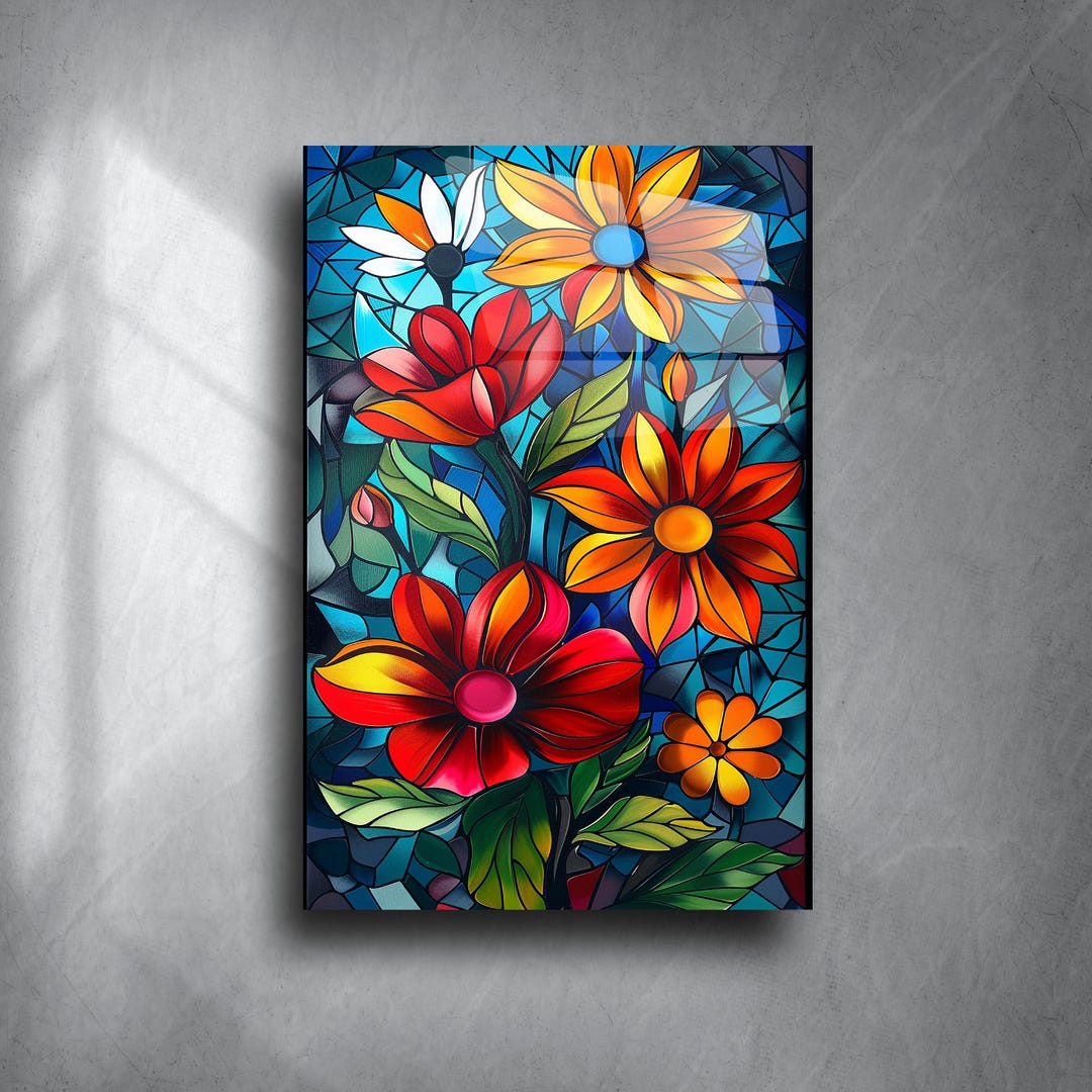 Stained Glass Flower Wall Art: Vibrant Tempered Glass Floral Decor ...