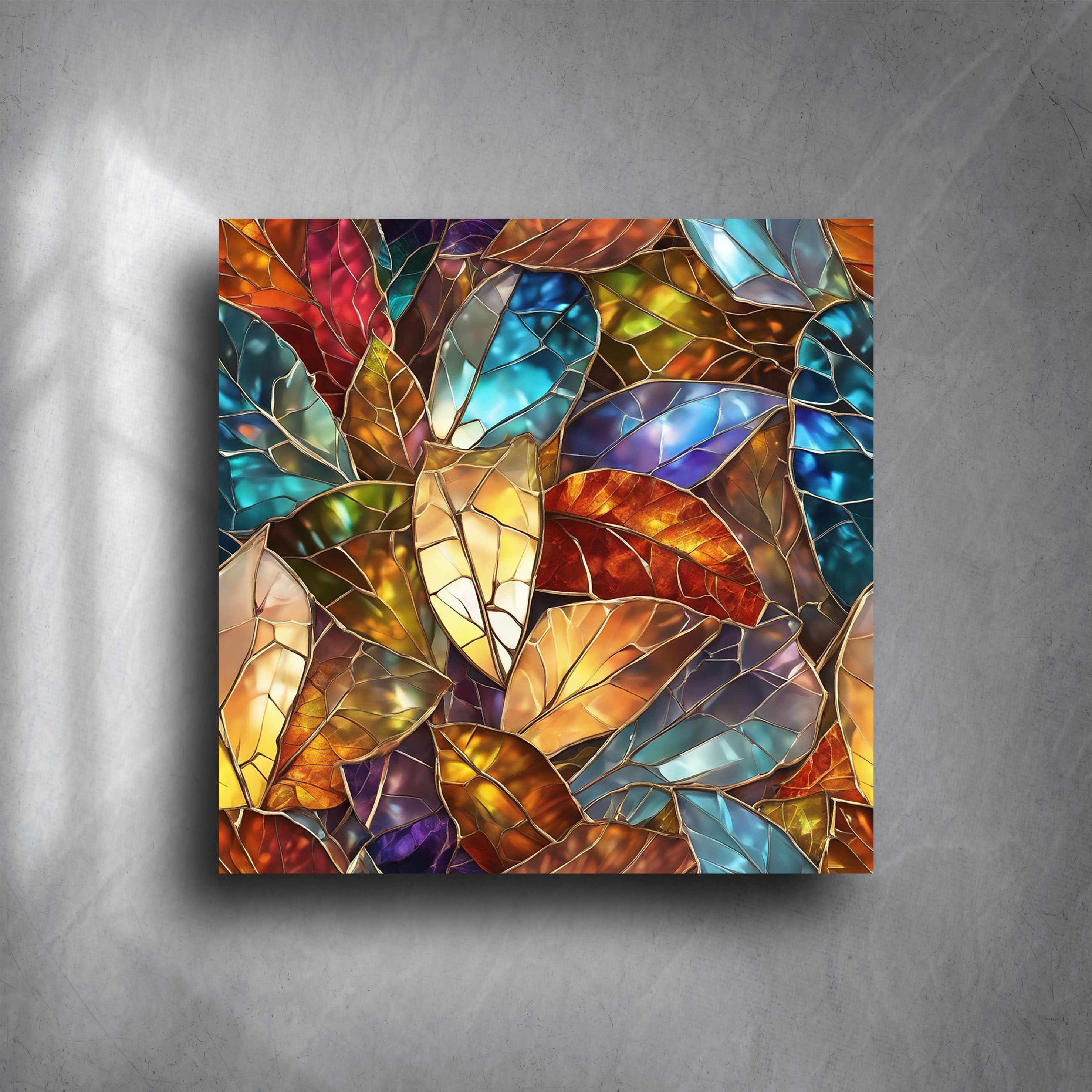 Stained Glass Leaf Mosaic Wall Art: Colorful Home Decor
