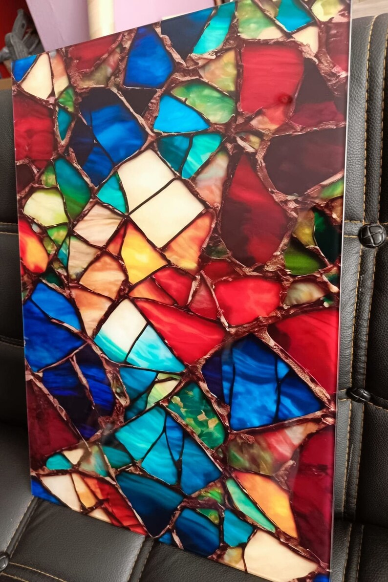 Handcrafted Stained Glass Wall Art Colorful Mosaic Design Vibrant Glass