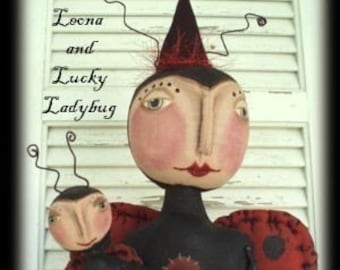 Primitive Folk Art Leona and Lucky Ladybug Doll Mailed Pattern