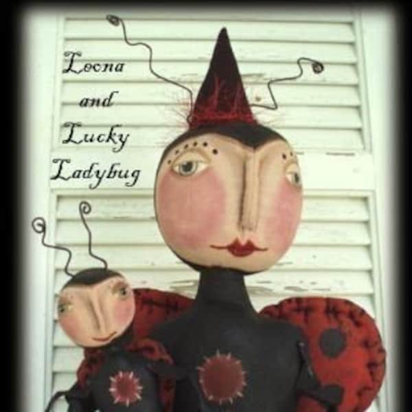 Primitive Folk Art Leona and Lucky Ladybug Doll Mailed Pattern