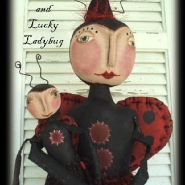 Primitive Folk Art Leona and Lucky Ladybug Doll EPattern